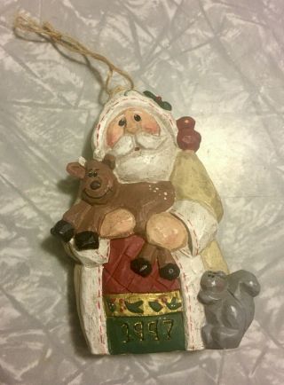 Eddie Walker 1997 Santa With Reindeer,  Squirrel & Red Bird Ornament - Retired