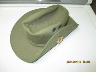 1959 Dated Green Colored Tropical Hat With Metal Crest Insignia