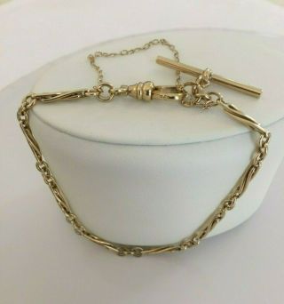Vintage 9ct Solid Gold Fancy Trombone Link Albert Chain Bracelet With T - Bar