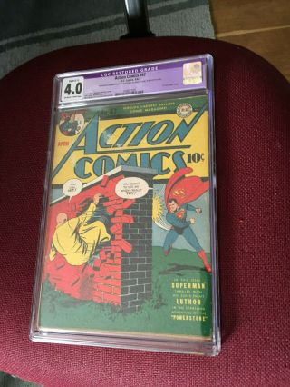 Action Comics 47 Cgc 4.  0 Slight Rest.  Ow/w 1st Luthor Cover Superman Apr.  1942
