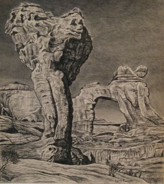 Landscape Drawing Of Angels Arch By Utah Artist Lynn Fausett 1894 - 1977