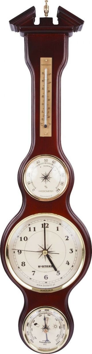 Banjo Weather Station Barometer Thermometer Hygrometer Clock Sheraton Style