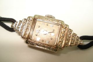 Vintage Ladies Hamilton 14kt White Gold 40 Diamonds Professionally Serviced