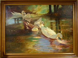 Monogram Signed Forest Landscape With Ducks In The Pond.