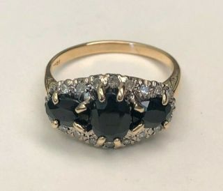 Vintage 18k Solid Gold With Diamond & Sapphire Ring 4.  75g Size O - 7