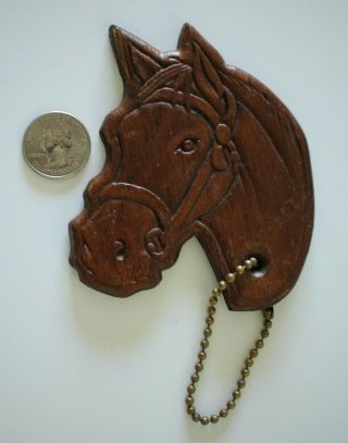 Wood Carved Horse Head Large 3.  5 " - 4 " Size Key Chain Key Ring Charm