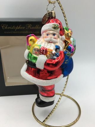 Retired Christopher Radko Santa Claus W/ Toy Sack Bag Christmas Ornament & Box