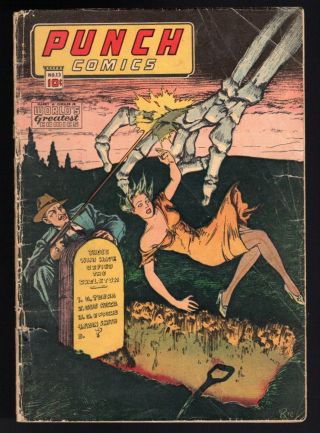 Punch Comics 13 Classic Skeleton Hand & Chesler Artists On Tombstone Cover
