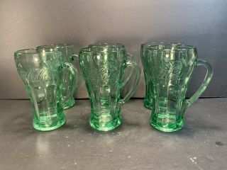 Coke/coca - Cola Vintage Green Glasses/mug With Handle (set Of Six)