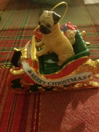 Christmas In July/ Collectible 2005 Pug On A Sleigh/ Santa 