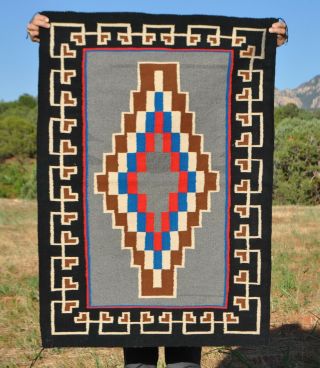 Vintage Navajo Indian Rug - Tightly Woven - Great Border
