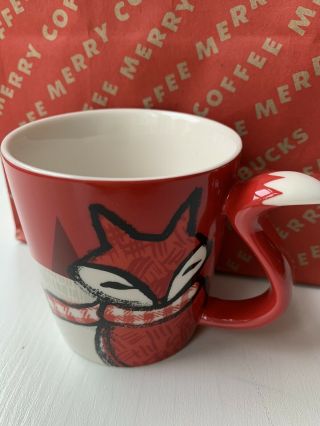 Starbucks 2016 Red Fox Tail Handle Coffee Cup Mug Red Scarf Holiday Bxd