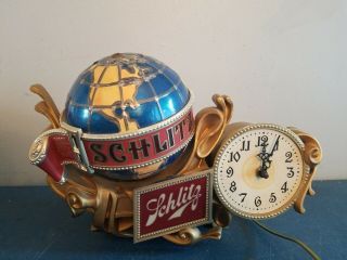 (vtg) 1976 Schlitz Beer World Globe Motion Moving Water Clock Light Up Sign