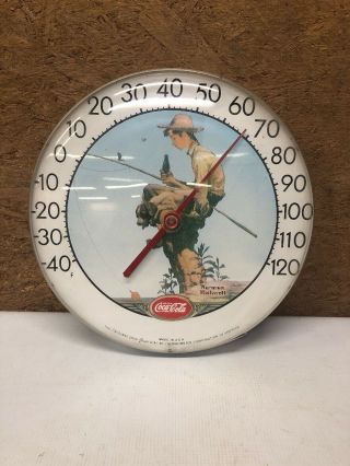 Vintage Norman Rockwell Coca - Cola Outdoor Thermometer Tru - Temp Dial 12 "