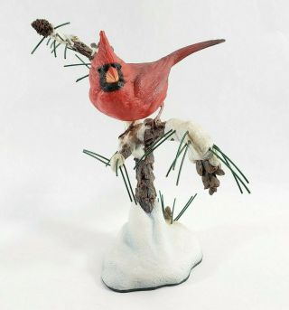 Danbury Red Cardinal Figurine Statue On Snow Covered Pine Branch