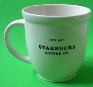 Starbucks Barista Coffee Tea Mug Cup White Black Letters 2007 Est 1971 18 Oz
