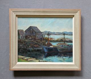 Vintage 1966 Gloucester,  Ma Harbor Scene Oil Painting,  Vera H.  Owen (20thc)