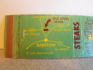 Vintage Matchbook Match Cover Route 66 Idle Spurs Ranch Restaurant Barstow CA 2