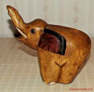 Vintage Carved Wooden Elephant Figurine Trunk Up - 6.  25 " Tall / Home Decor
