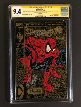 Spiderman 1 Cgc 9.  4 Ss Signed X5 Stan Lee Gold Cover Mcfarlane 1990