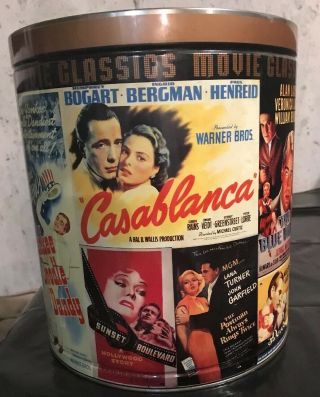 Vintage Movie Classics Popcorn Tin Garbo Astaire Cagney Bogart Grable Cooper