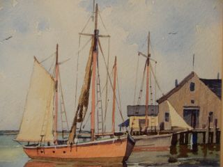 John Cuthbert Hare Watercolor Fishing Boats At Provincetown