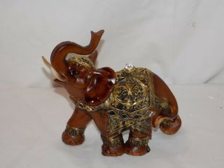 African Asian Brown & Gold Lucky Elephant Decorative Statue Figure Trunk Up