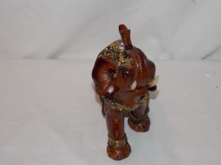 AFRICAN ASIAN BROWN & GOLD LUCKY ELEPHANT DECORATIVE STATUE FIGURE TRUNK UP 3