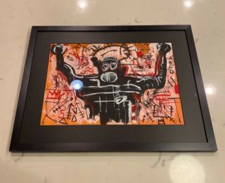 Jean Michel Basquiat Signed Painting “boxer " Canvas Art Museum Glass Frame W/coa