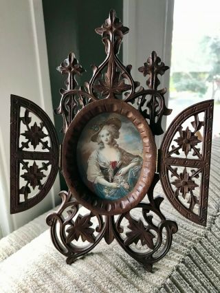 Fine French 19th Century Signed Hand Painted Portrait Miniature Ornate Frame