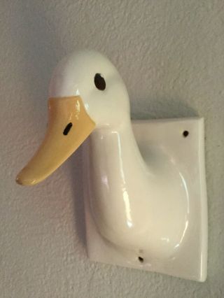 Vintage Ceramic Duck Goose Head Coat Towel Hook Hanger Farm Kitchen Wall Decor
