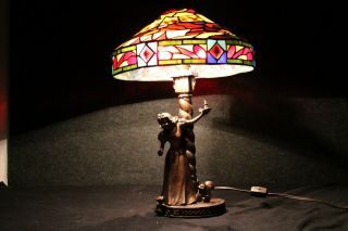 Disney Snow White Tiffany Style Stained Glass Lamp Collectible