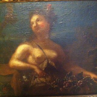 17th 18th C Old Master Italian Flora Oil Painting On Canvas In Hand Carved Frame