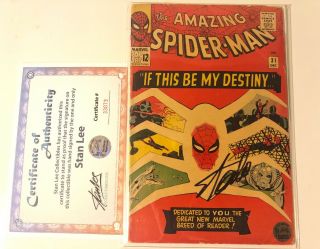 The Spider - Man 31 Signed By Stan Lee W/ (1st App.  Gwen Stacy) Bid