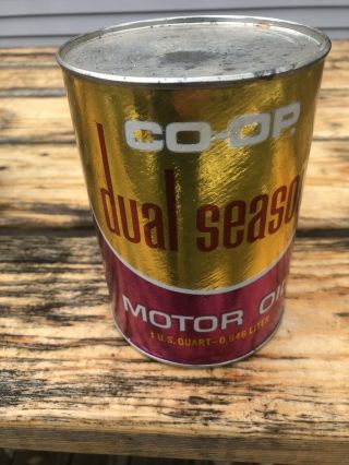 Vintage Co - Op Dual Season Motor Oil 1 Quart Composite Full Can Gas Oil Soda Nos