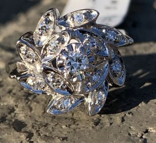 Vintage Swirled Diamond Cocktail Ring In 14k White Gold Sz 4 4 Grams
