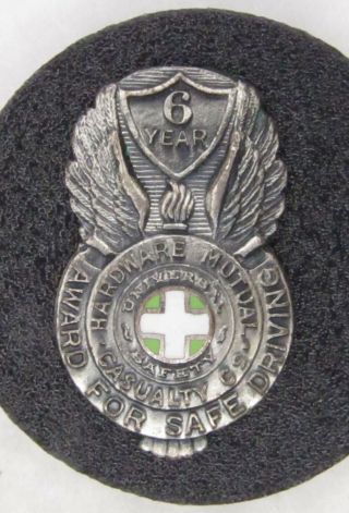Vintage 1960s? Hardware Mutual Casualty Co Safe Driver Pin 6 Years,  Silver Plate