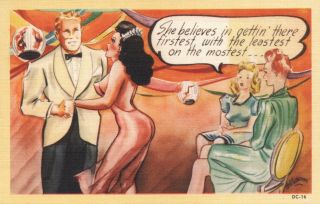 Vintage Comic Risque Sexy Lady At Party With Gossipers Postcard - As