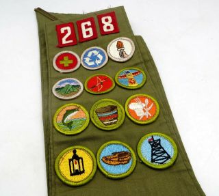 Boy Scout Bsa Merit Badge Sash With 12 Merit Badges
