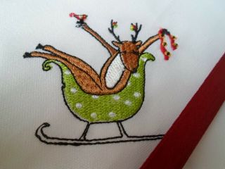 Christmas Napkins Set/4 Sur La Table 4 Embroidered Designs 100 White Cotton