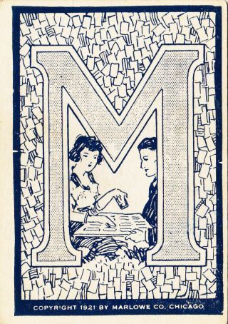 1 Game Playing Swap Card Square Corner 1921 Man Women Initial M - Chicago - Cat