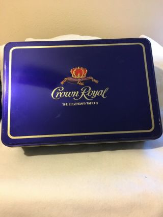Vtg.  Crown Royal Whiskey Metal Tin With Hinged Top/ Large