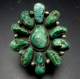 Large Old Vintage Navajo Sterling Silver Turquoise Cluster Ring Size 8.  25