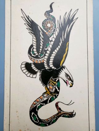 Vintage 1950s Gerry Matthews Tattoo Flash Eagle Snake Battle Lyle Tuttle 6x11