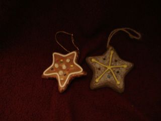 2 - Star Shaped Gingerbread Cookie Decorated Christmas Ornaments 3 " Detailed