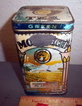 Vintage Monarch GREEN TEA 8 oz tin,  reid murdoch & co,  great graphics & colors 2