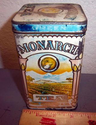Vintage Monarch GREEN TEA 8 oz tin,  reid murdoch & co,  great graphics & colors 3