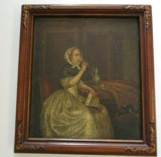 18th To 19th Century Old Master Painting Portrait Pretty Woman Drinking Wine