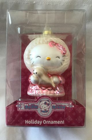 2007 Sanrio Hello Kitty Blown Glass Christmas Holiday Ornament Pink Baby Seal