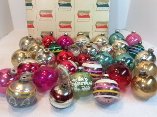 Vintage Christmas Glass Ornaments 30,  In Vtg Sears Box